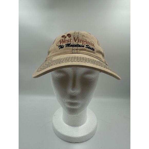 West Virginia The Mountain State Hat Cap - Adjustable - Dirty Beige 100% Cotton - Picture 2 of 3